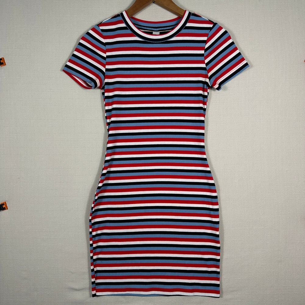 Unbranded Striped Bodycon Dress Womens XS Red Blue White Excellent Mini